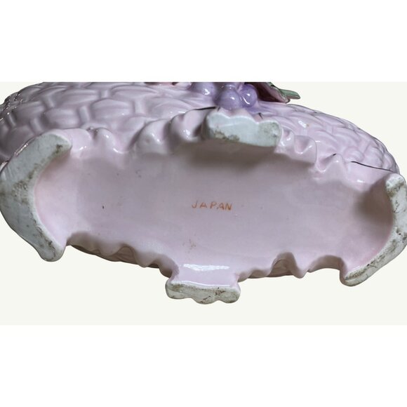 Vintage Pink Weaved Look Ceramic Planter With Grape & Leaf Design - Picture 11 of 13